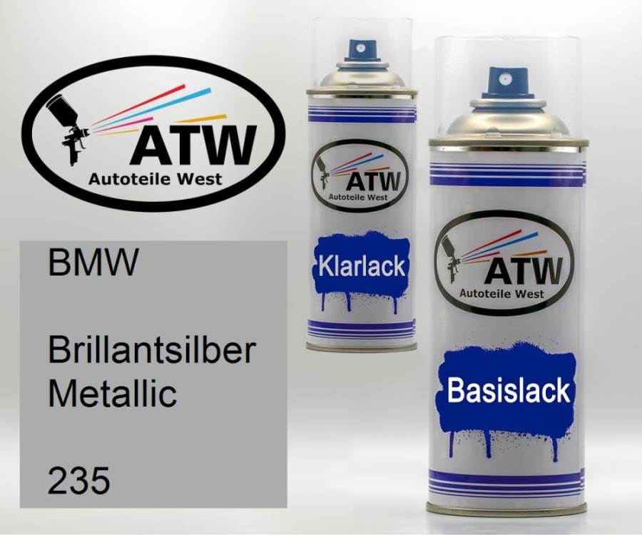 BMW, Brillantsilber Metallic, 235: 400ml Sprühdose + 400ml Klarlack - Set, von ATW Autoteile West.